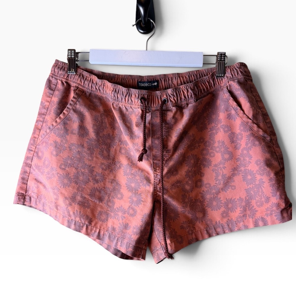 Toad&Co Womens L Boundless Floral Shorts Terra Cotta Organic Cotton 4" Inseam